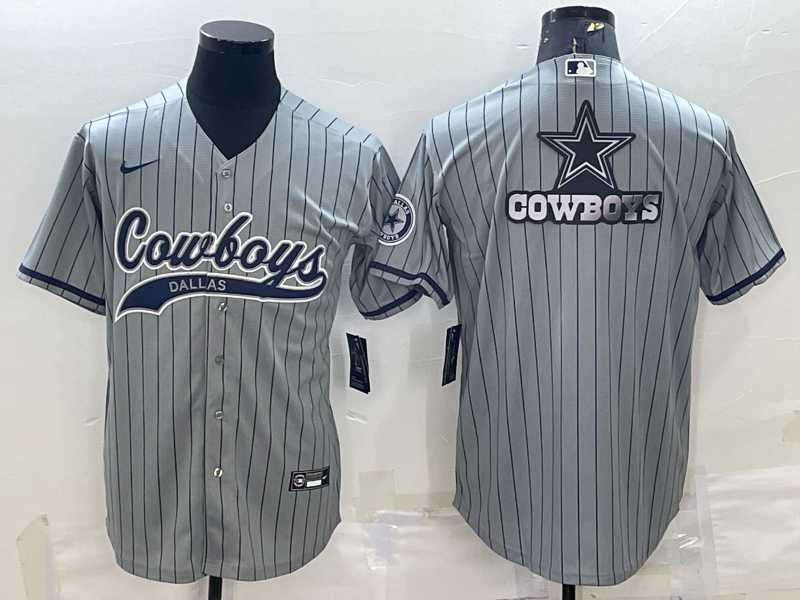 Men%27s Dallas Cowboys Grey Team Big Logo With Patch Cool Base Stitched Baseball Jersey